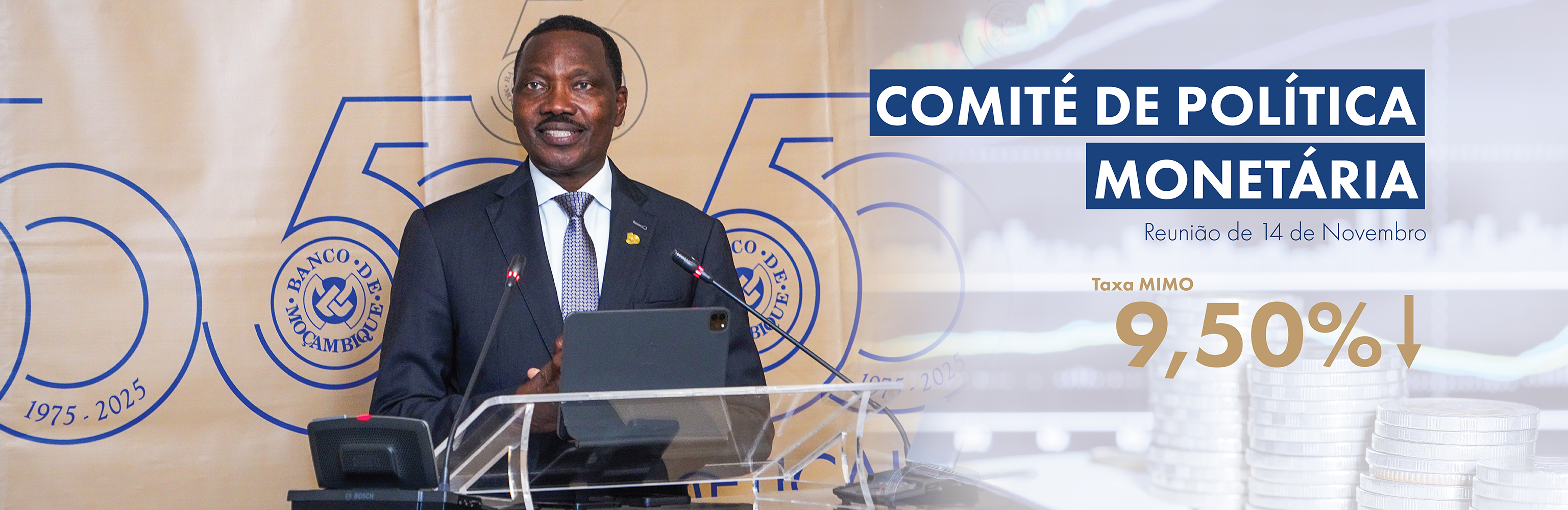 TAXA DE JURO DE POLÍTICA MONETÁRIA REDUZIDA A 9,50 %